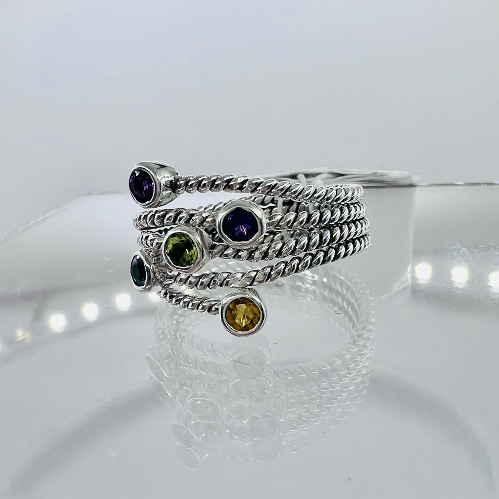 Samuel B. Multicolor Gemstone Sterling Rope Stackable Ring - Picture 5 of 6